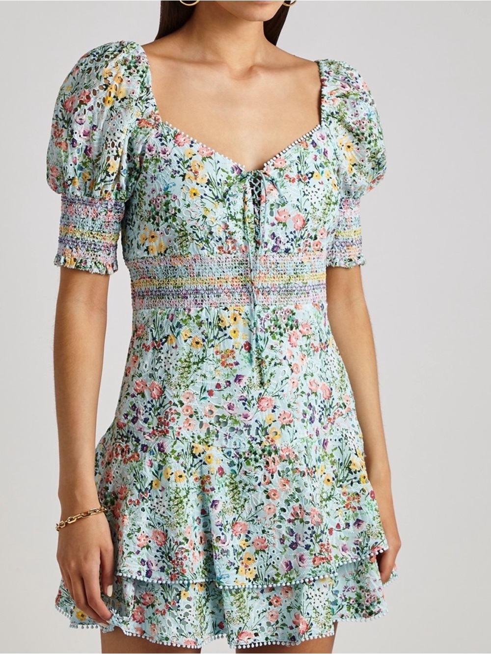 ALICE + OLIVIA Crawford Floral-Print Embroidered Cotton Mini Dress size 10